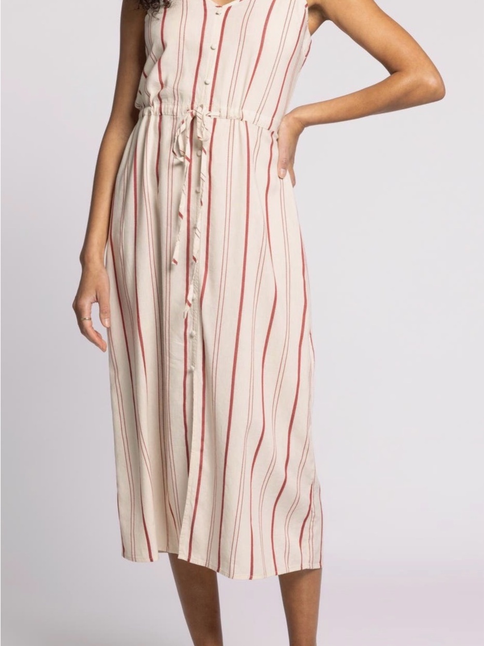 Thread & Supply Cream Midi Dress with Red Stripes